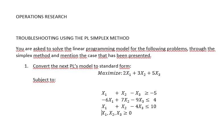 OPERATIONS RESEARCH TROUBLESHOOTING USING THE PL