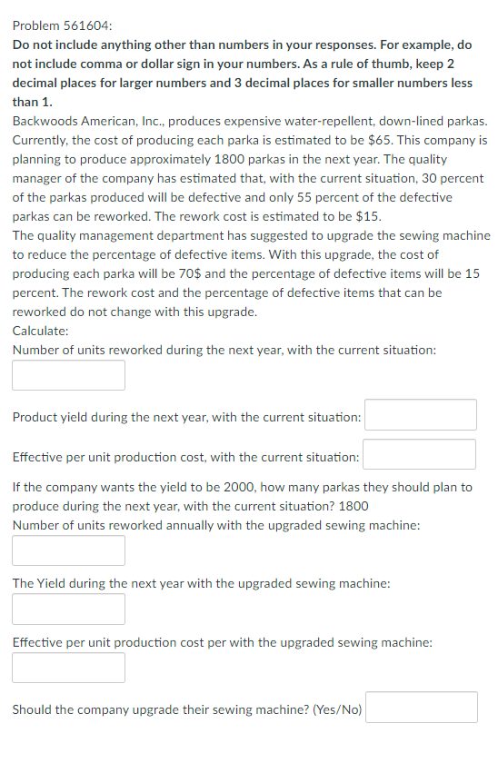 Problem 561604: Do not include anything other