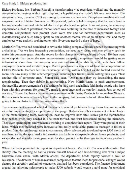 Case Study 1. Elektra products, Inc. Elektra