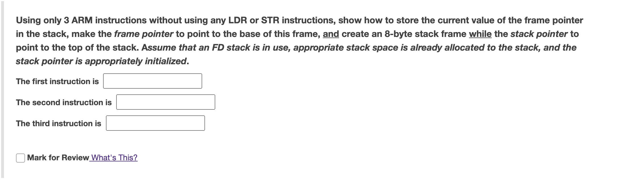 Using only 3 ARM instructions without using any
