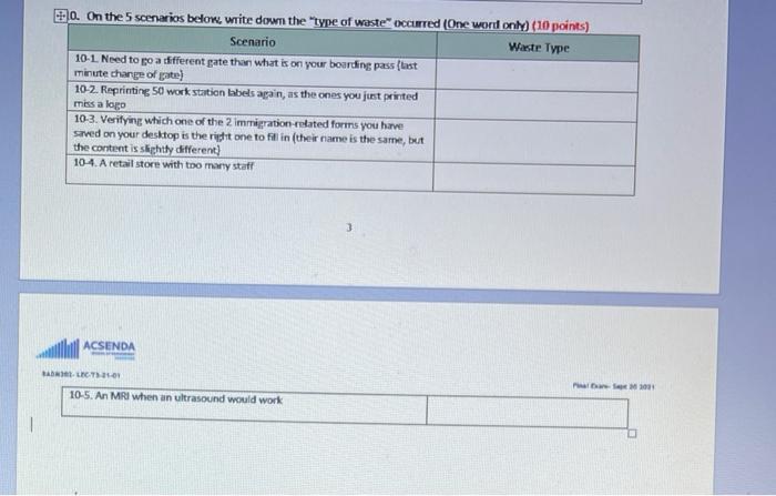 10. On the 5 scenarios below. write down the type