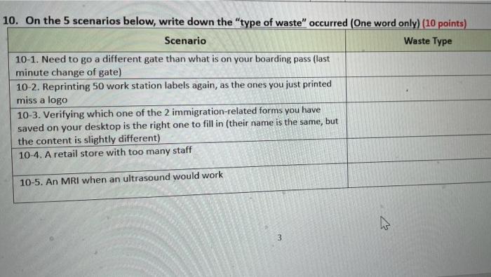 10. On the 5 scenarios below, write down the