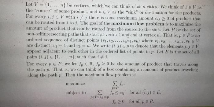 optimization Let V = {1,...,n} be vertices, which