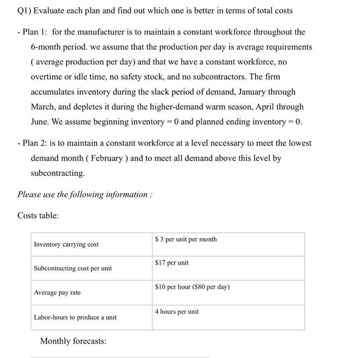 Q1) Evaluate each plan and find out which one is