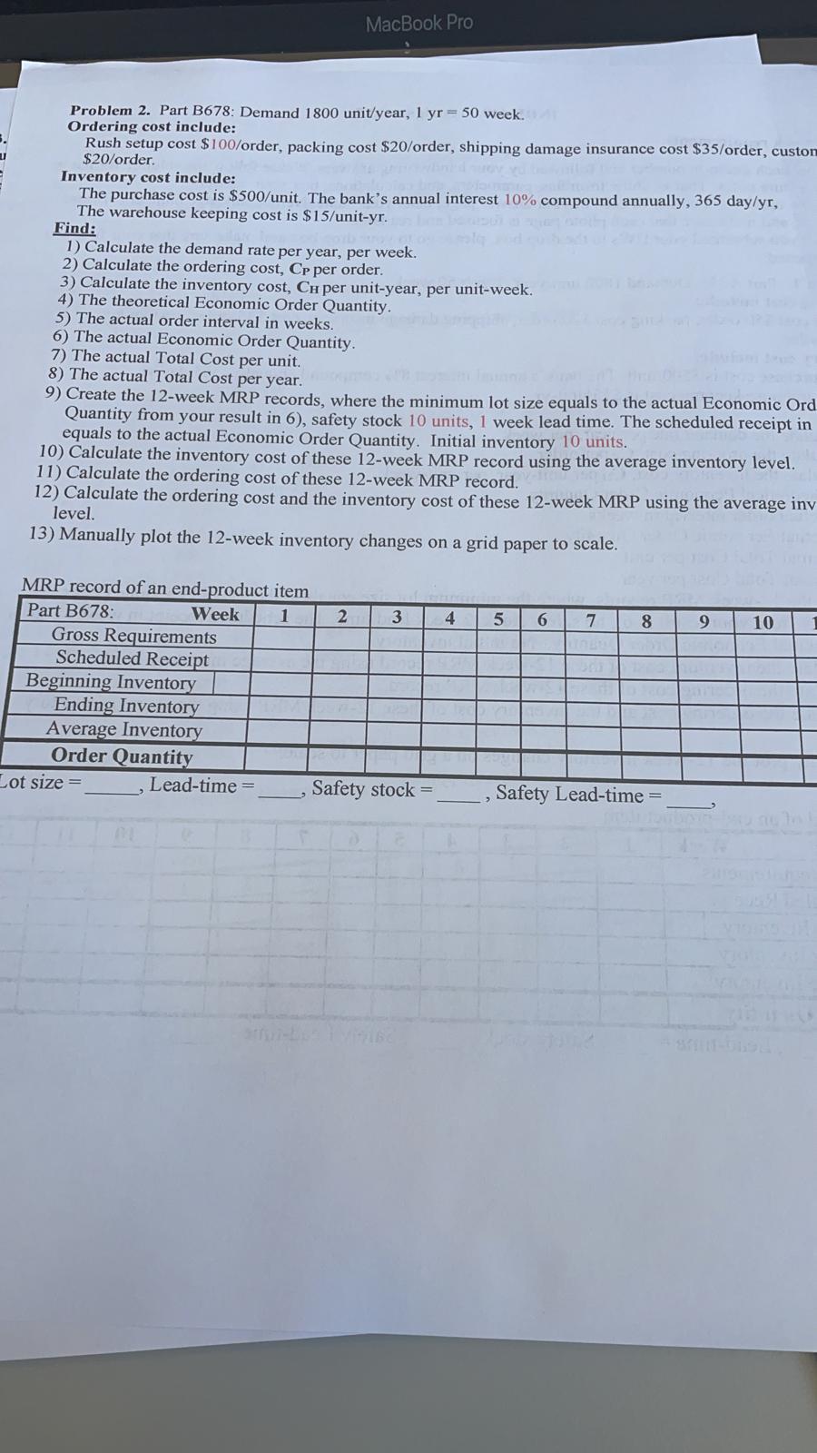 MacBook Pro Problem 2. Part B678: Demand 1800