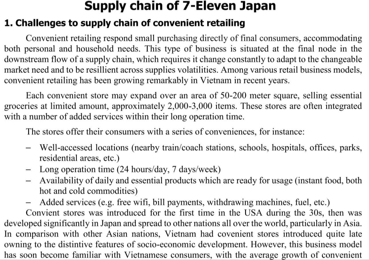 Question: Supply chain of 7-Eleven Japan 1.