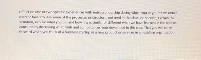 this an entrepreneurship course question so could