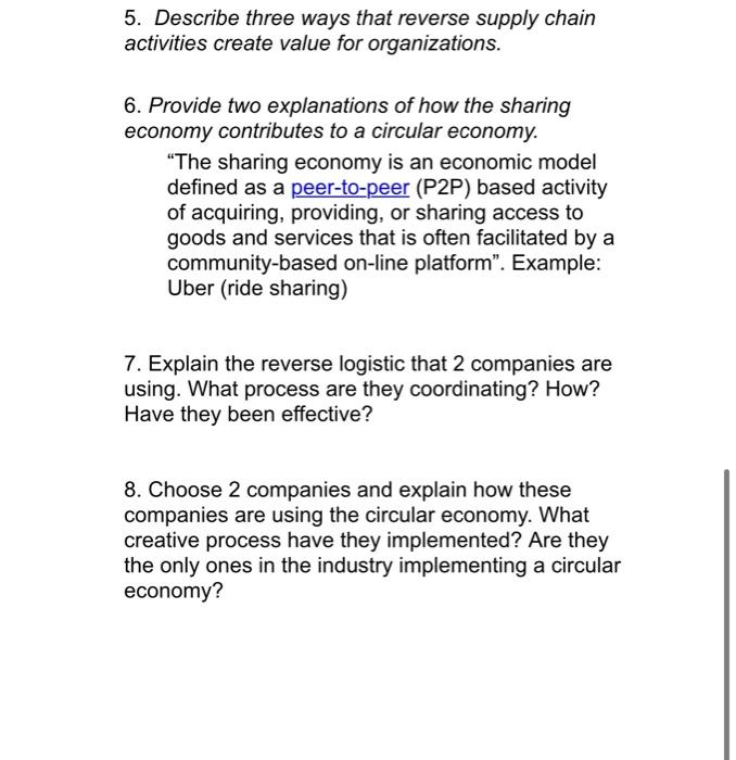 5. Describe three ways that reverse supply chain