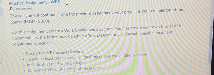 Practical Assignment - WBS Assignment This