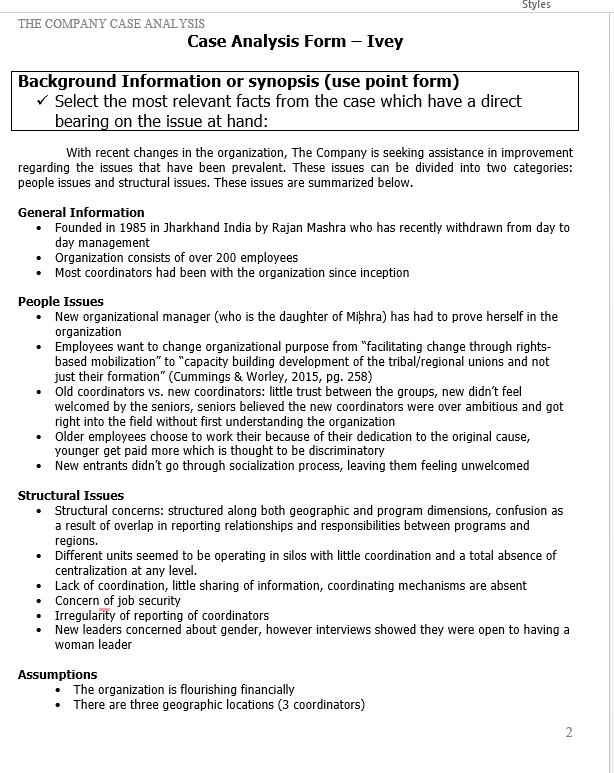 SAMPLE FORMAT OF A SIMILAR IVEY CASE ANALYSIS.