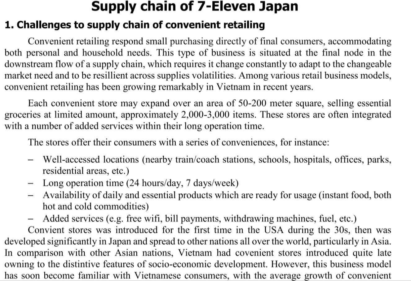 Question: 1. Challenges to supply chain of