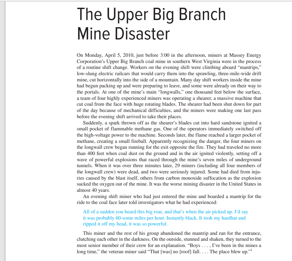 Read case seven entitled "The Upper Big Branch