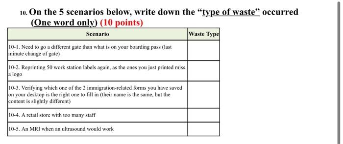 10. On the 5 scenarios below, write down the type