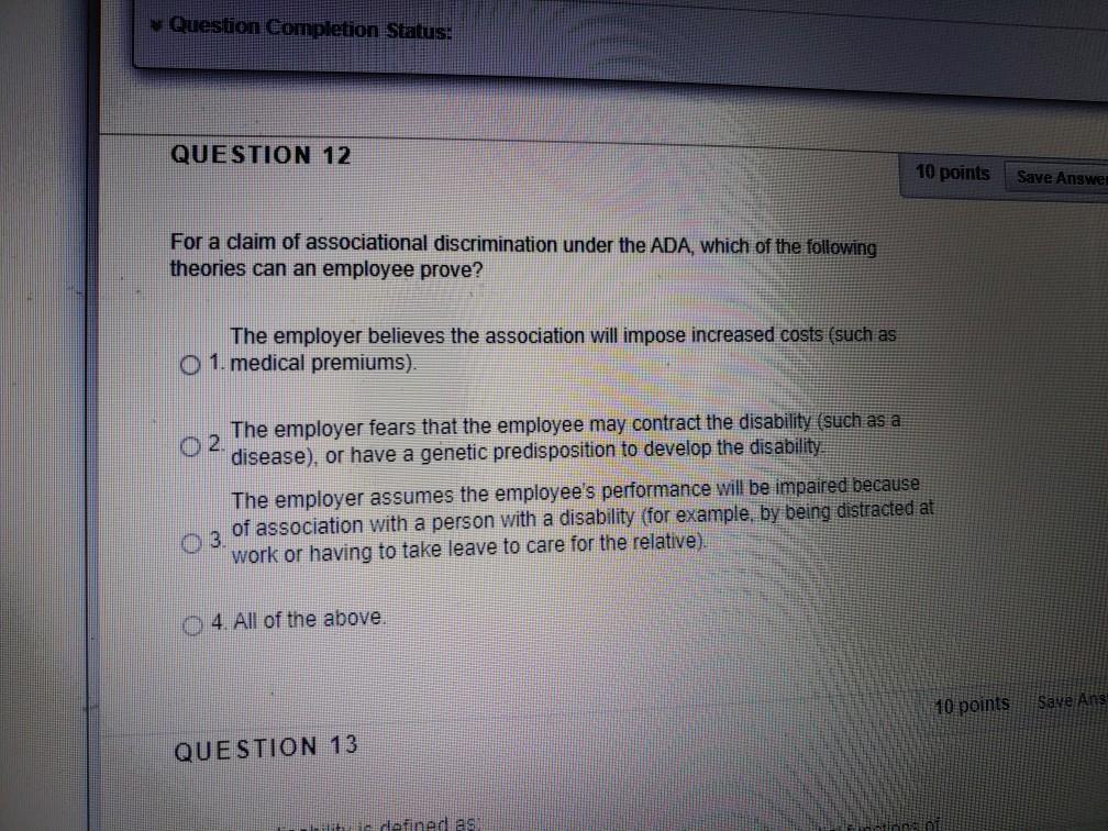 Question Completion Status: QUESTION 12 10 points