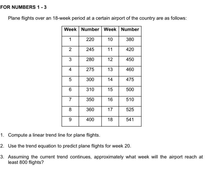 FOR NUMBERS 1 - 3 Plane flights over an 18-week
