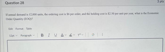 If annual demand is 12,000 units, the ordering