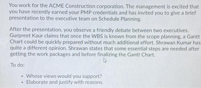 You work for the ACME Construction corporation.