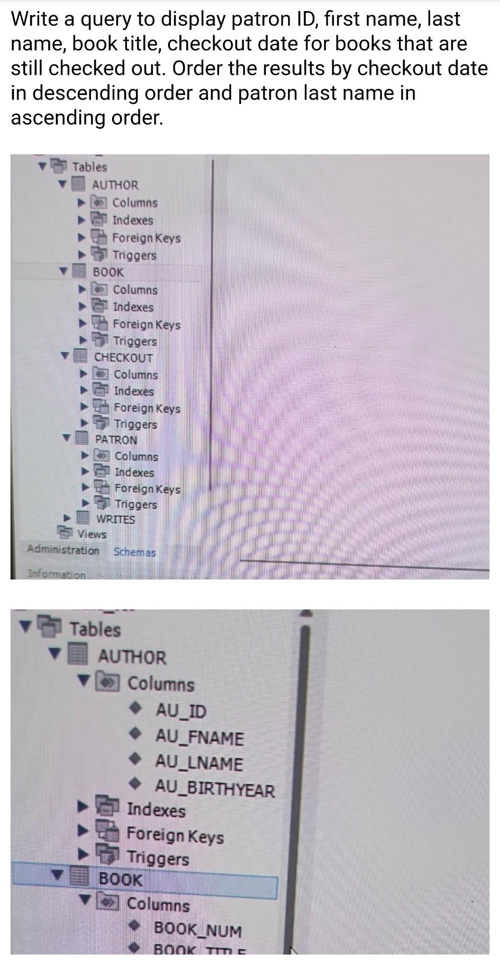 Write a query to display patron ID, first name,