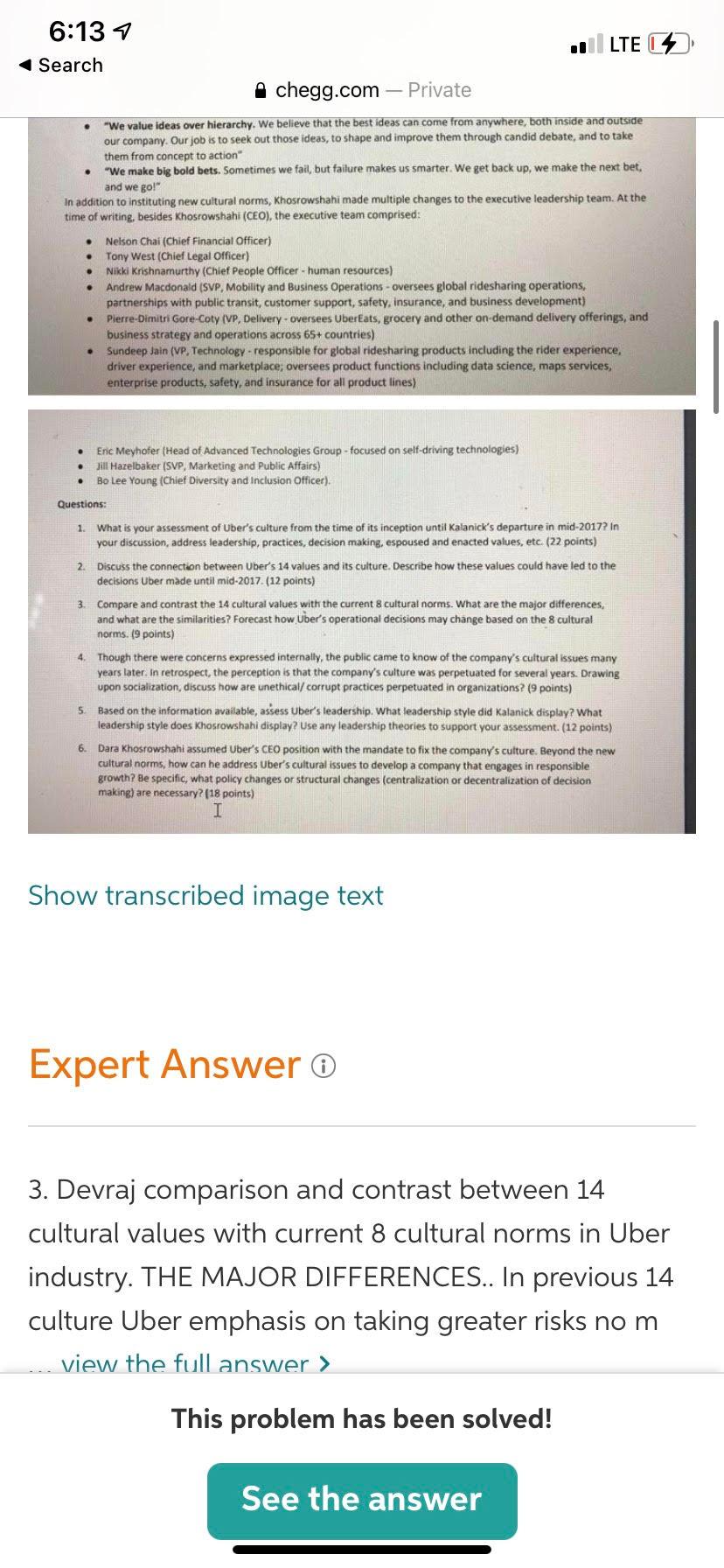 I need help with question 1 6:13 7 Search LTE A