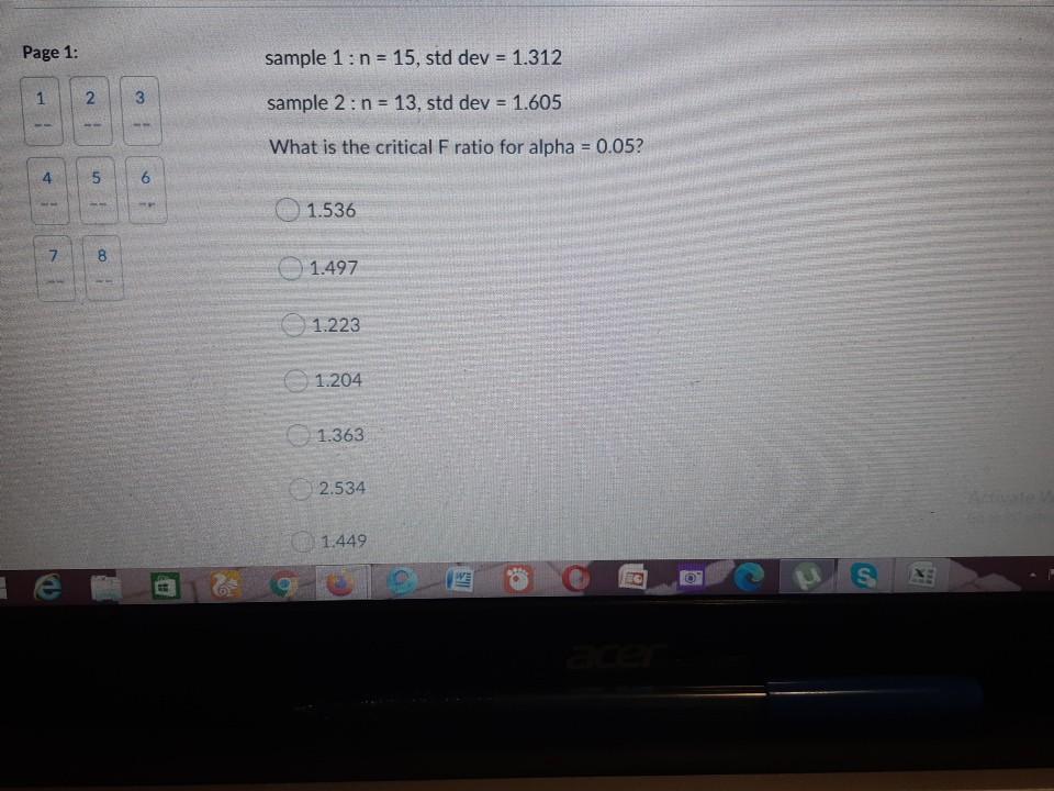Page 1: sample 1: n = 15, std dev = 1.312 1 2 3