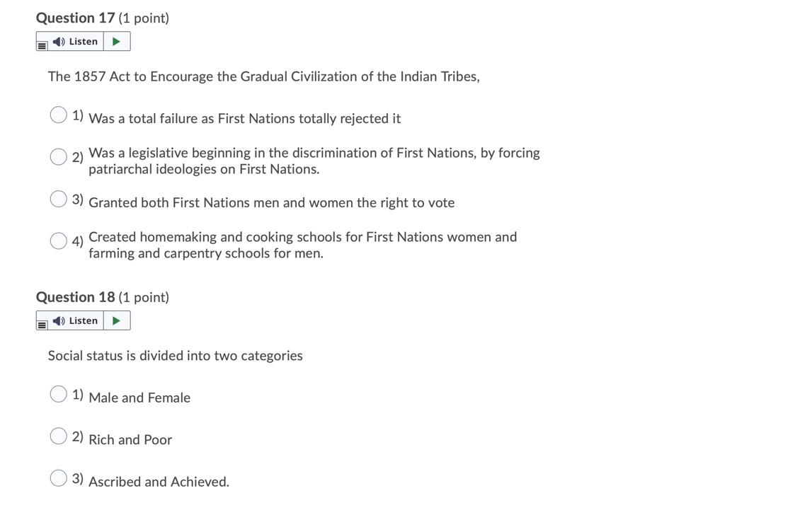 Question 19 (1 point) E ) Listen > Identity is