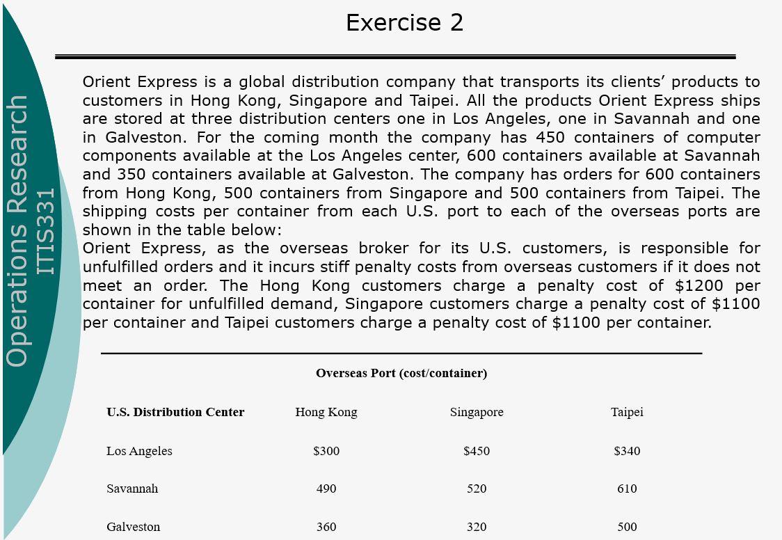 Exercise 2 Operations Research ITIS331 Orient