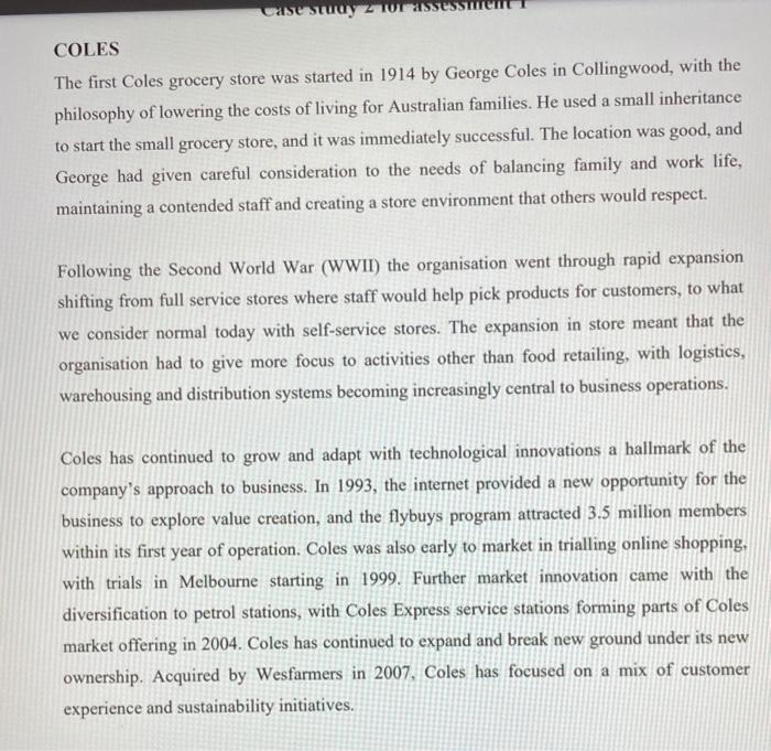 first page is the case study. Case Study or COLES