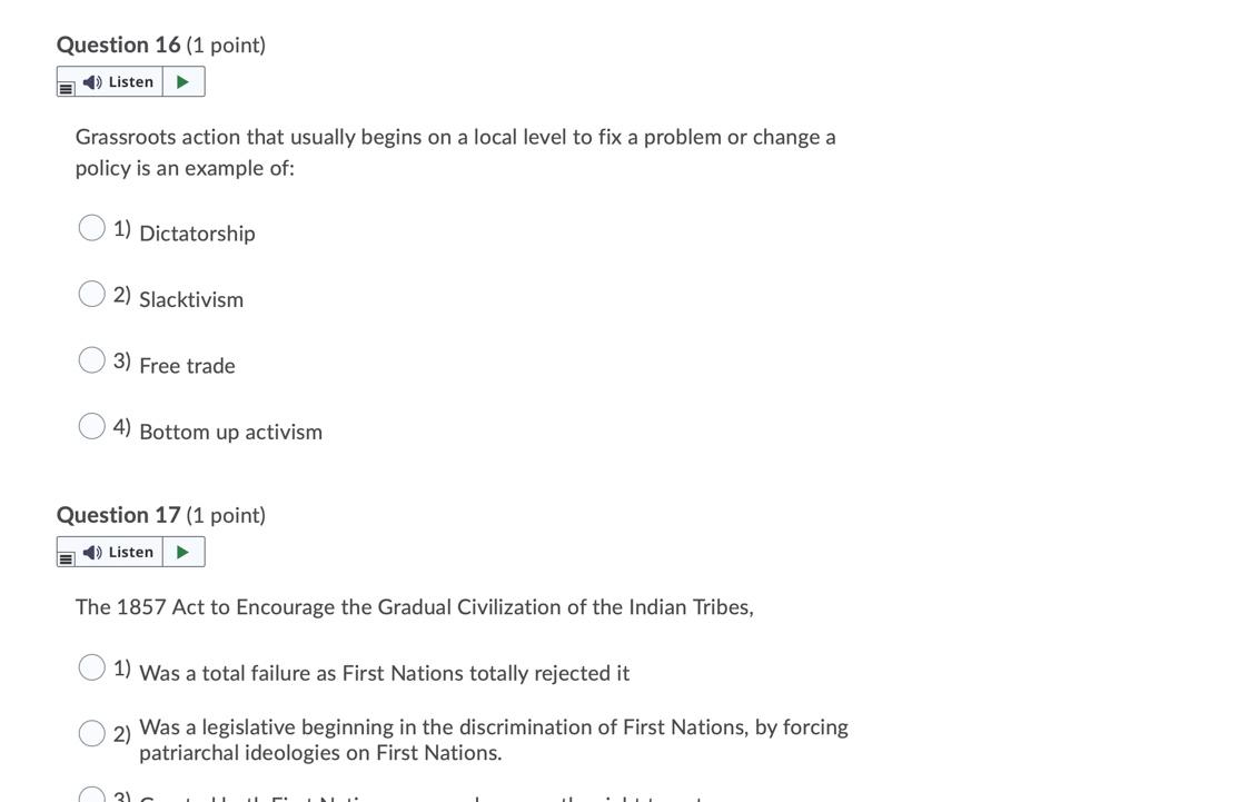 Question 19 (1 point) E ) Listen > Identity is