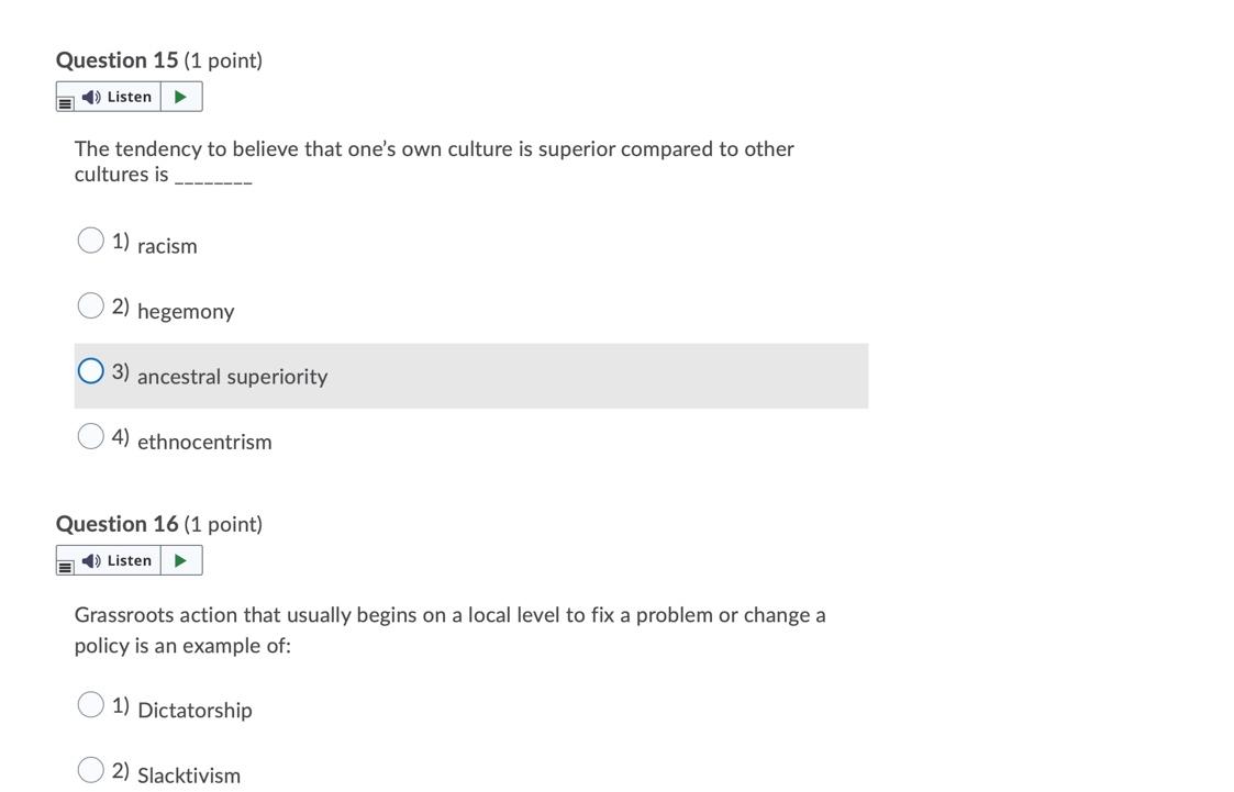 Question 19 (1 point) E ) Listen > Identity is