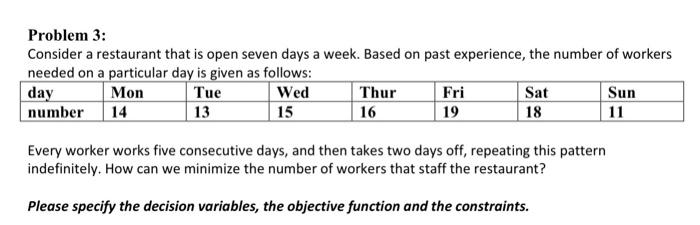 Problem 3: Consider a restaurant that is open