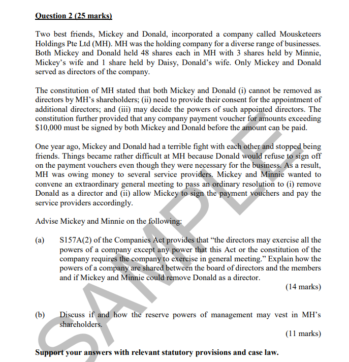 This is company law question Question 2 (25