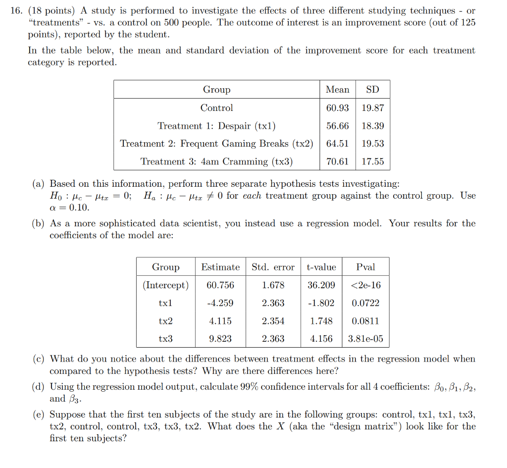 Will thumbs up, thank you! 16. (18 points) A