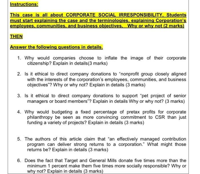 Instructions: This case is all about CORPORATE