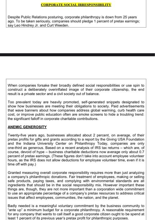 Instructions: This case is all about CORPORATE