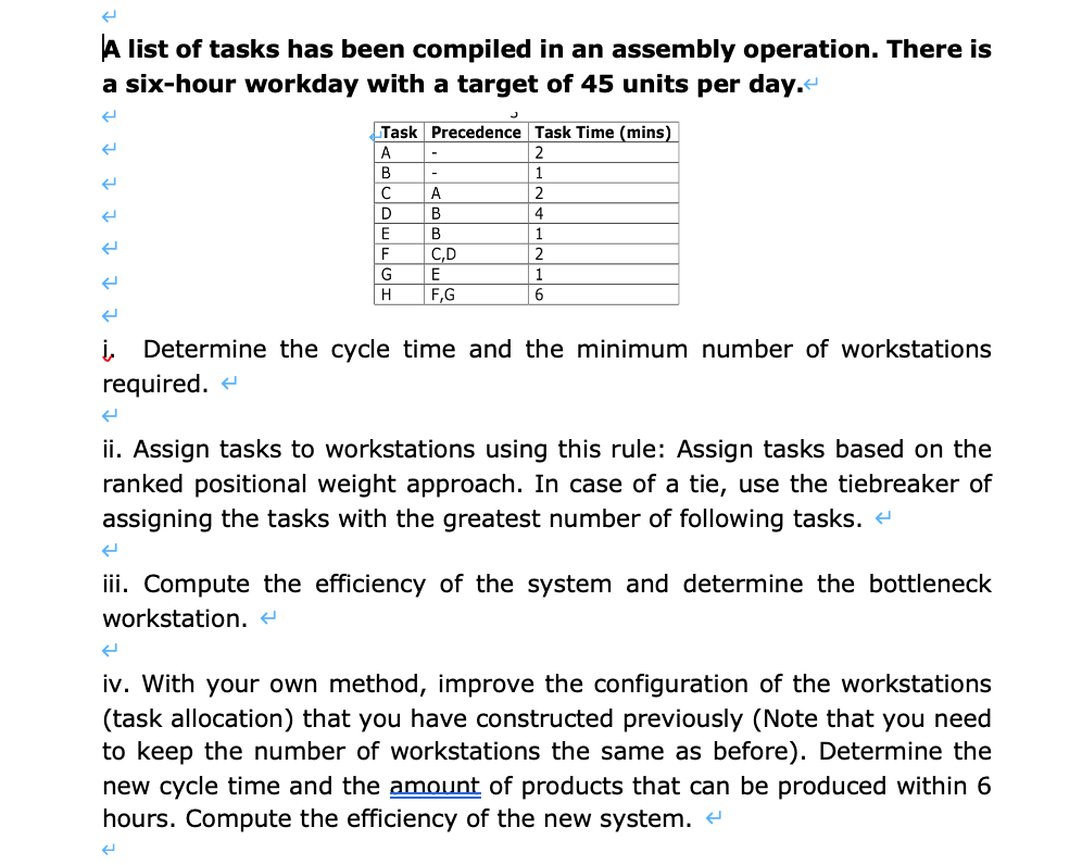 A list of tasks has been compiled in an assembly