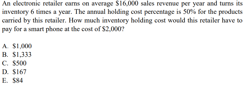 Answer is given to be D. $167, please show the