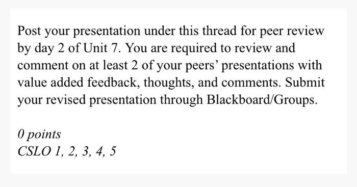 Post your presentation under this thread for peer