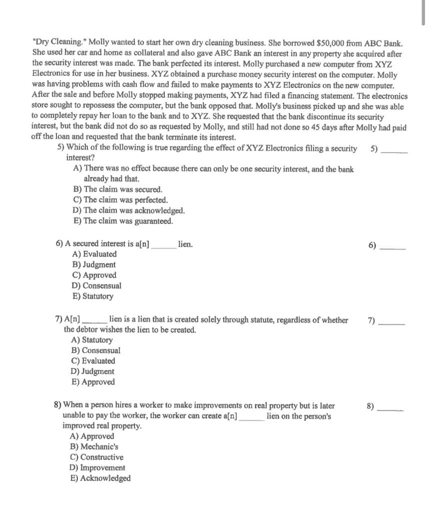 "Dry Cleaning." Molly wanted to start her own dry