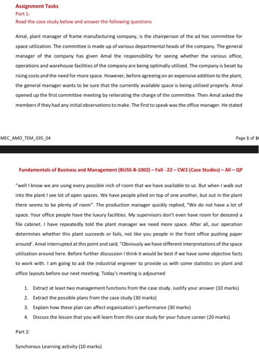 Assignment Tasks Part 1; Read the case study