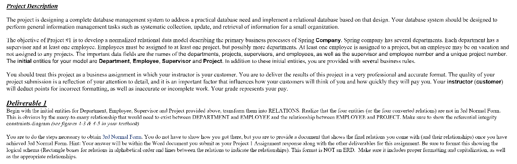 Project Description The project is designing a