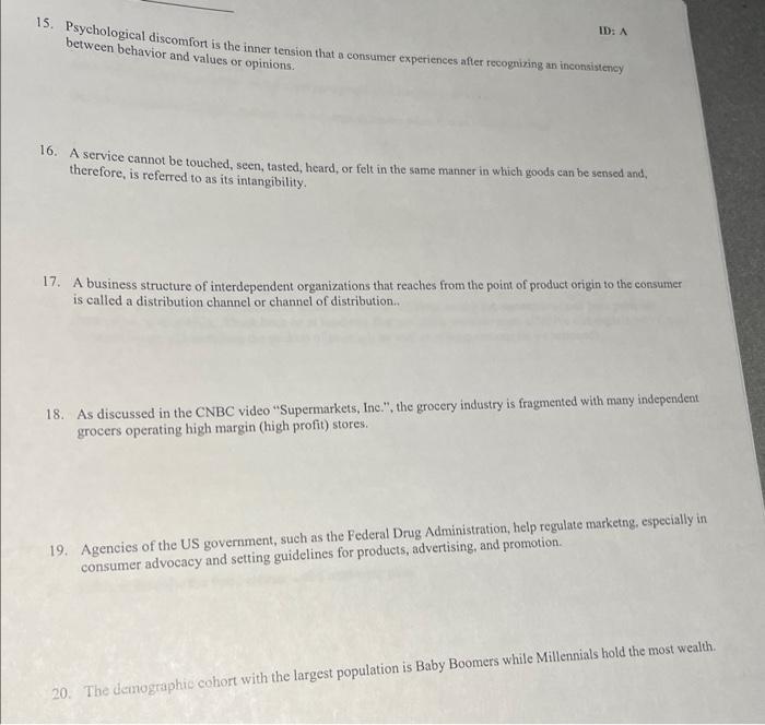 PART ONE: Is the Statement True or False? Why?