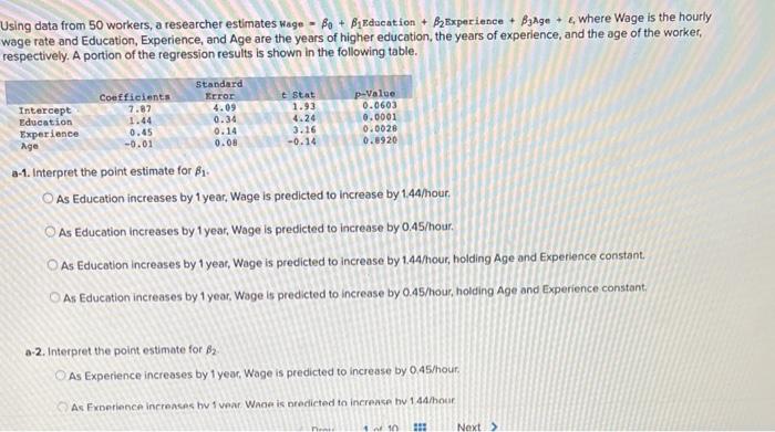 Jsing data from 50 workers, a researcher