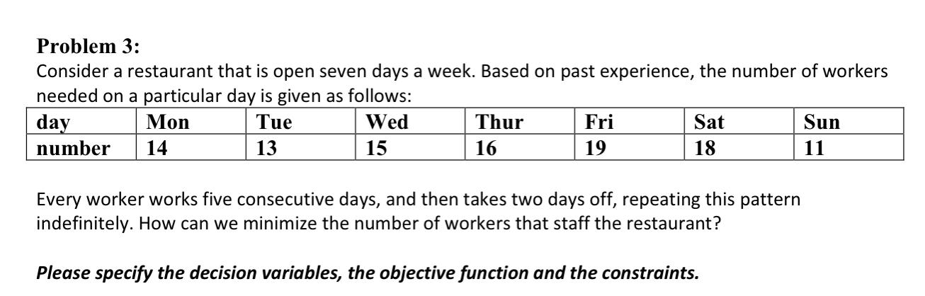 Problem 3: Consider a restaurant that is open