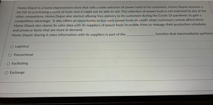 Home Depot is a home improvement store that sells