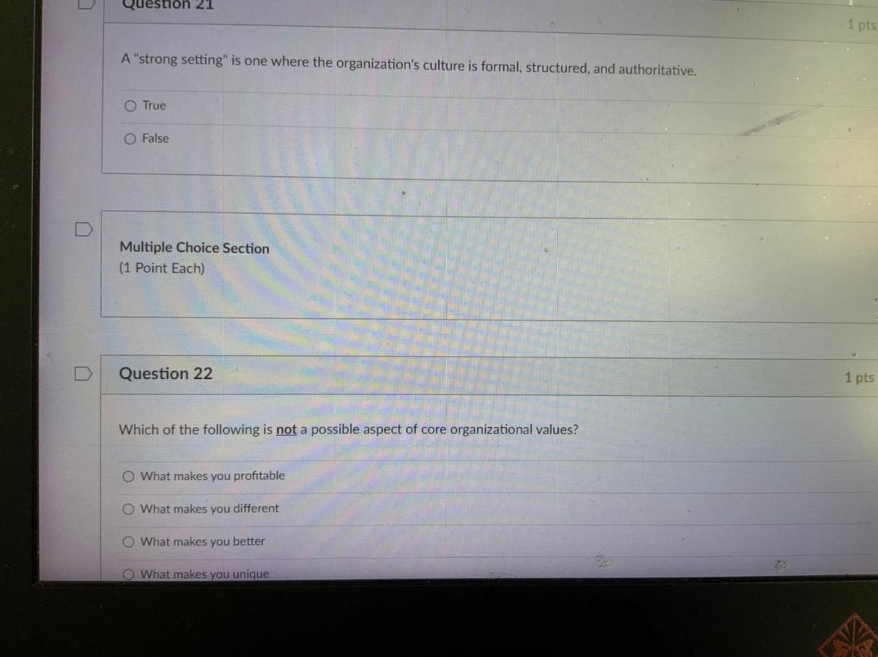 stion 21 1 pts A "strong setting" is one where