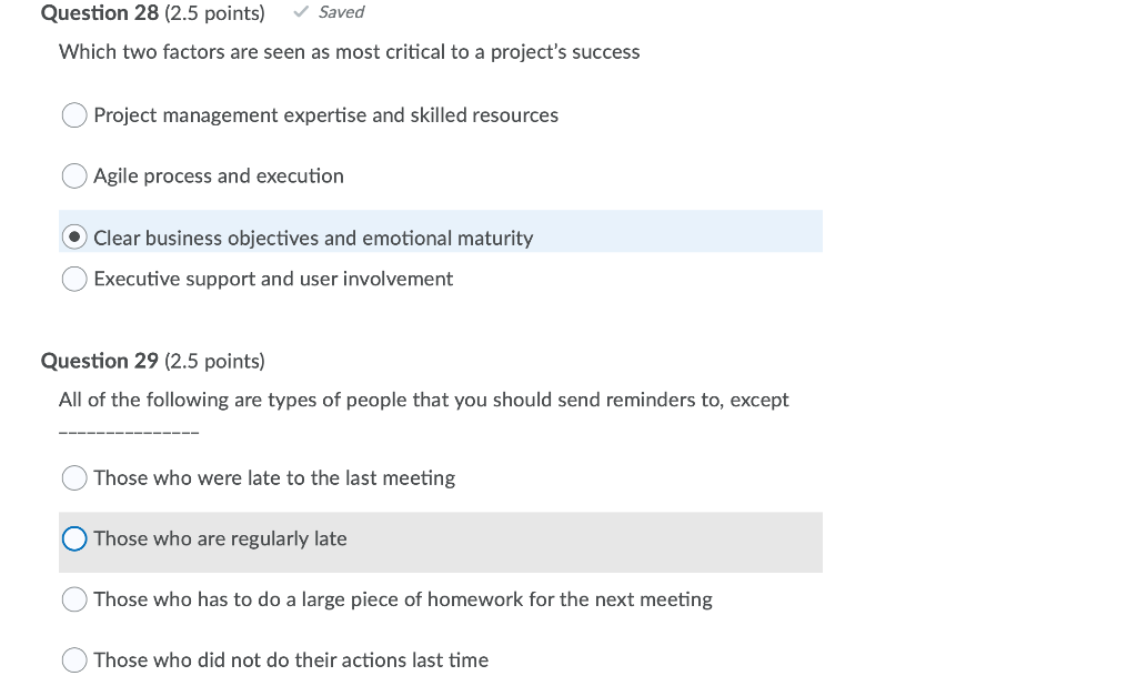 Question 28 (2.5 points) Saved Which two factors