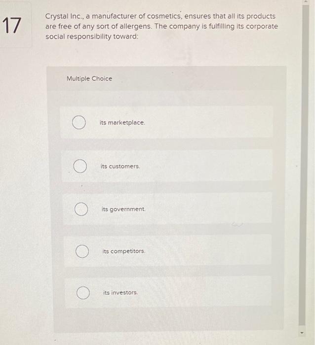 17 Crystal Inc., a manufacturer of cosmetics,