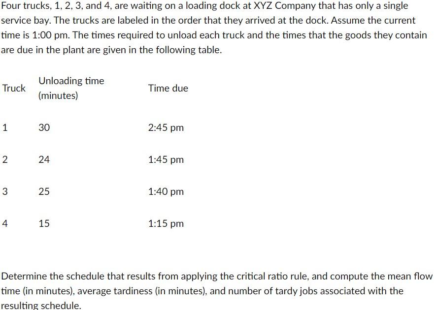 Four trucks, 1,2,3, and 4 , are waiting on a