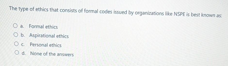 The type of ethics that consists of formal codes
