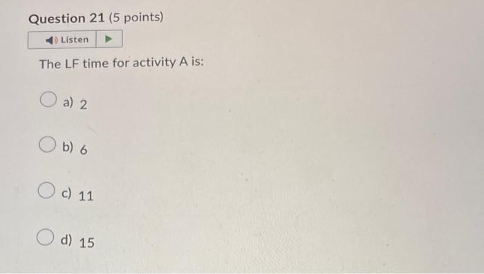 All one question Project Management Problem A for